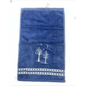Vtg. Santens Christmas Embroidered Silver Tree Blue Towel NWT 11x18"‎